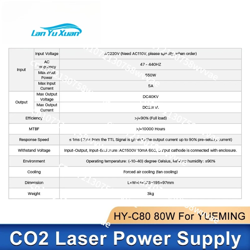 Zasilacz laserowy 80W YUEMING  – Laser Power Supply 60W recenzja i cena